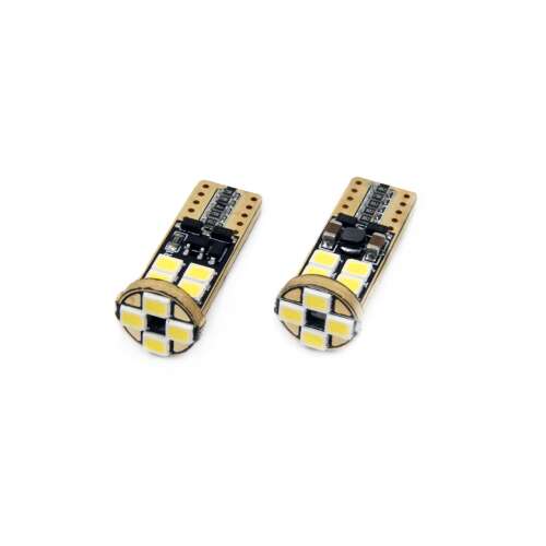 Sada 2 žiaroviek LED becuri T10e 12 SMD, 12-24V, W5W, CANBUS, biele, 5600K