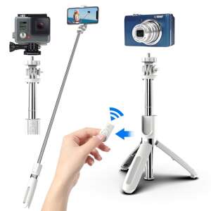 OEM Szelfibot, 3 in 1, white, retractable, bluetooth remote, telescopic selfie stick, tripod, phone holder, action camera mount - Selfie Stick