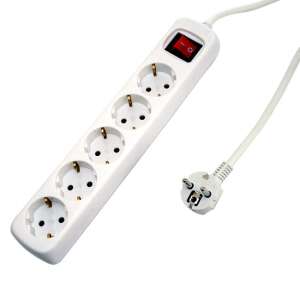 BEOROL 3 meter extension cord with 5 sockets and switch, white - Extension Cord