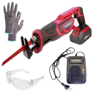 Worcraft 750014 Reciprocating Saw 20v with 4.0Ah Li-ion Battery, Charger + Safety Glasses, WORCRAFT Gloves