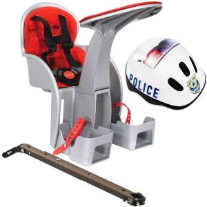 Gyermek kerékpárülés SafeFront Classic, központi rögzítési helyzet, 15 kg és védősisak XS 44-48 Police, WeeRide, szürke/piros 54502099 Gyerekülés kerékpárra