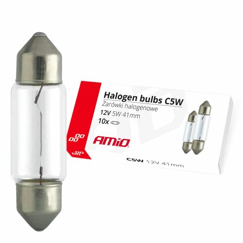 AMIO C5W Halogen Bulb, 12V 5W 41mm Festoon, 10-pack for car interior lighting