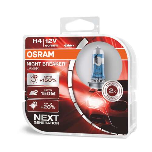 Sada 2 halogénových žiaroviek do auta Osram H4 12V 60/55W P43t Night Breaker Laser +150%