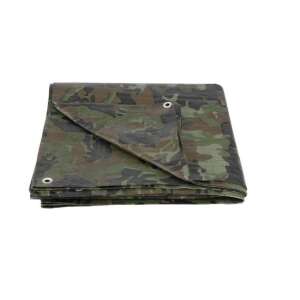 Vízálló ponyva gyűrűkkel, 9,9x14,9 m, PE, 80 g/m2, terepszínű, 150 m2