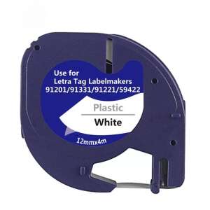 Dymo Letratag nyomtatókkal kompatibilis laminált címkeszalag 12 mm, fekete / fehér 91201 / 91331 / 91221 / 59422