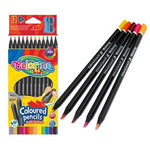 Colorino Kids 12 darabos háromszögletű színes ceruzakészlet hegyezővel, fekete ceruzatest, szuper puha, lédús, háromszögletű, gyerekeknek, rajzolás, művészet, iskola, kellékek - Színes ceruza