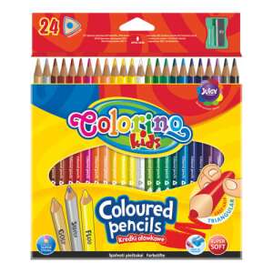 Colorino Kids 24 darabos színes ceruza készlet, háromszögletű, extra puha, ezüst, arany és fluo színeket is tartalmaz, hegyezővel - Színes ceruza