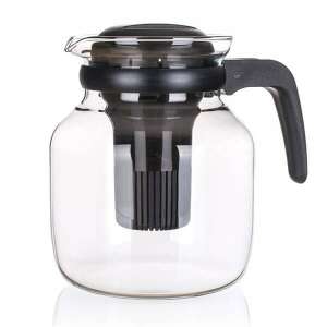 Ceainic din sticlă SIMAX cu filtru, capac negru și mâner, vedere laterală - Ceainic