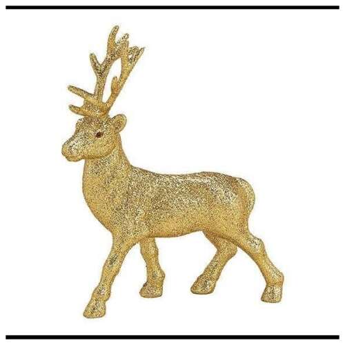 Arany csillogó rénszarvas szobor, álló, 21x15 cm