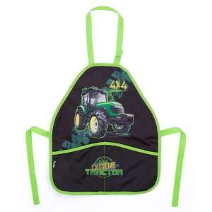 Traktoros festőköpeny - OXY BAG, fekete-zöld traktoros kötény gyerekeknek, zsebbel, állítható nyakkal, tökéletes festéshez, kézműveskedéshez és játékhoz - Oxybag