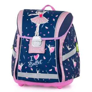 OXY BAG Balerinás Prémium Light anatómiai iskolatáska, kék színű, rózsaszín és balerina mintával, elülső nézet - Oxybag