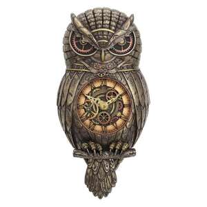 Bagoly formájú steampunk falióra fogaskerekekkel és óralappal - Lakberendezés