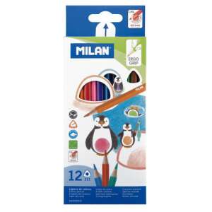 MILAN 12 darabos háromszögletű színesceruza készlet, 231-es sorozat, ergonomikus fogás, puha hegy, élénk színek, gyerekeknek, rajzoláshoz, színezéshez, írószerek - Színes ceruza