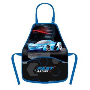 Kék sportautós mintájú festőköpeny gyerekeknek, védi a ruhákat festés, gyurmázás, alkotás során, zsebekkel, állítható nyakkal, OXY BAG - Oxybag