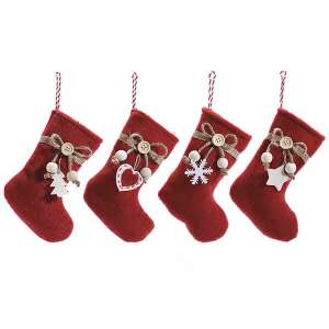 4 darabos piros filc karácsonyi zokni készlet, különböző díszekkel, tökéletes karácsonyfa vagy kandalló díszítéséhez - Nonbrand Karácsonyfadísz