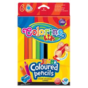 Colorino Kids Jumbo Színes Ceruzák, 6 darabos készlet hegyezővel, háromszögletű, szuper puha, könnyű fogás, gyerekeknek - Színes ceruza
