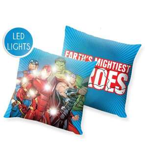 Bosszúállók LED világító díszpárna, rajta Vas emberrel, Amerika kapitánnyal, Hulk-kal és Thorral - Díszpárna