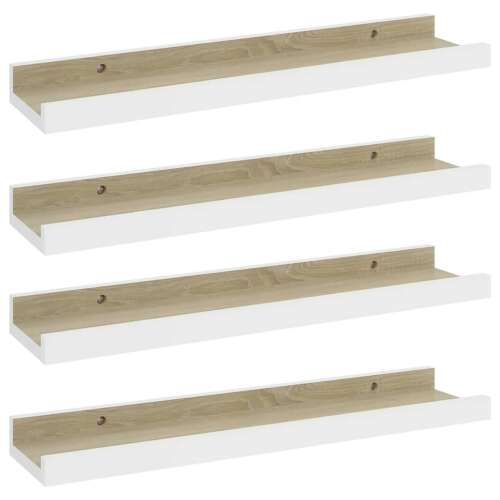 4 db fehér és sonoma tölgy színű fali polc készlet, 40 x 9 x 3 cm - Fali polc
