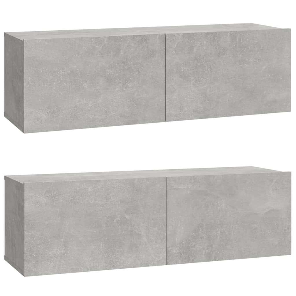 2 db betonszürke szerelt fa fali tv-szekrény 100 x 30 x 30 cm