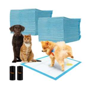 Dog and cat using absorbent dog pee pads with poop bags - Pet Care