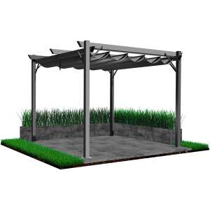 GardenLine pergola, szürke, 3 x 4 méter, egy teraszra szerelve - Ramiz