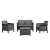 Zestaw mebli ogrodowych Venus 4-osobowy w kolorze grafitowym, składający się z dwóch foteli, dwuosobowej sofy i stolika kawowego, idealny do relaksu i rozrywki na świeżym powietrzu.