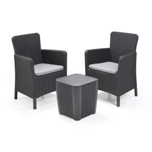 Trenton Balcony Set, 2 Stühle und ein Tisch, graue Rattan-Optik - Gartengarnituren