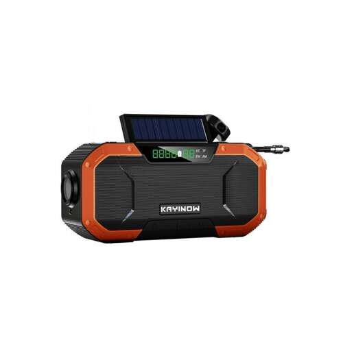 Kayinow többfunkciós hordozható kemping hangszóró, bluetooth, rádió, 10 W teljesítmény, vízálló, napelemes és kézi töltés, zseblámpa, microSD kártyahely, 30 órás autonómia, narancs 54639572