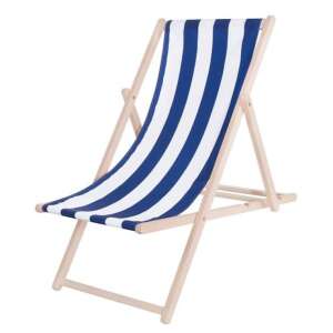 Springos blue and white striped wooden deck chair - Sun Lounger & Deck Chair