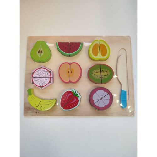 Félbevágható gyümölcsök fa játék étel készlet késsel, oktató játék