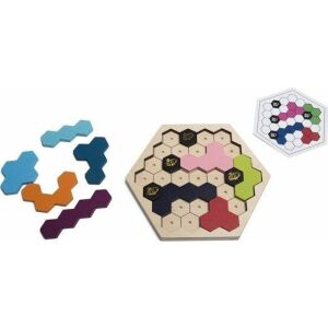 Méhkas Logikai Kirakó Puzzlespiel mit bunten Sechseckteilen und Aufgabenkarte - Logikspiele