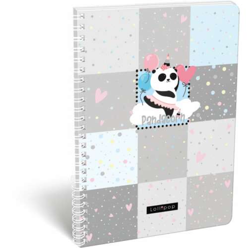 Lollipop Pandacorn A4-es spirálfüzet vonalas lapokkal, aranyos panda mintával