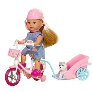 Evi Love Puppe auf Fahrrad mit rosa Anhänger, Welpe und Helm, fährt - Simba Toys Baba