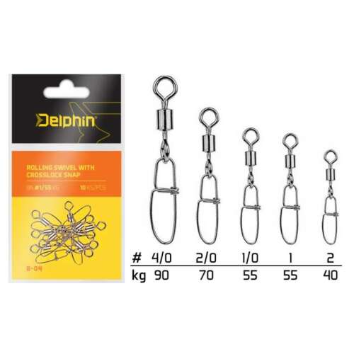 Delphin Forgókapocs Crosslock Snappel, 10 db, méretek: 4/0, 2/0, 1/0, 1, 2 - Horgász forgó és kapocs