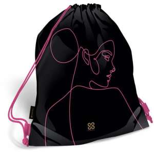 Cornell Pink Line fekete tornazsák rózsaszín vonalas női arc grafikával, Lizzy Card húzózsinóros hátizsák - Tornazsák