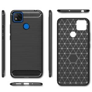 Xiaomi Redmi 9C Carbon Black Silicone Case, phone case, front, back, side views - Phone Case