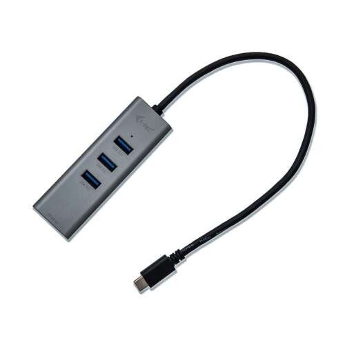 i-tec USB-C fém 3 portos hub Gigabit Ethernet adapter, szürke, 3 USB 3.0 port, 1 Gigabit Ethernet port