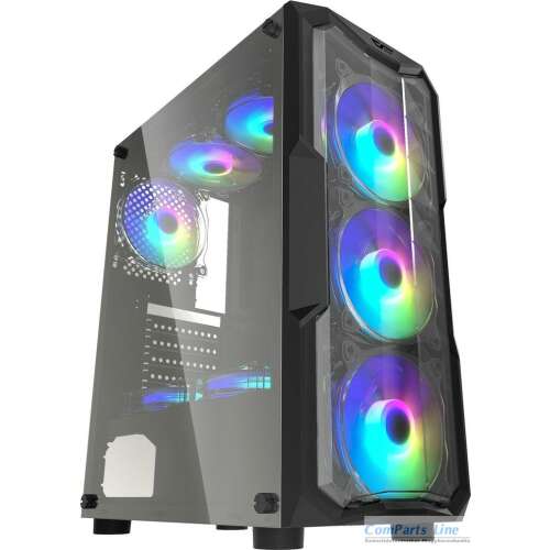 DarkFlash AQUARIUS Acryl computer case with tempered glass side panel, RGB fans, black