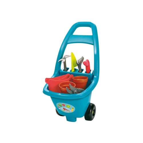 Sada záhradných nástrojov Écoiffier s vozíkom, pre deti, obsahuje kanvu na polievanie, kvetináče, hrable, lopatu, motyku, záhradné nožnice a mnoho ďalších