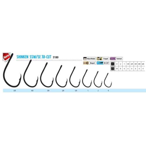 Trabucco Shinken SSW/SE 3D-Cut horgász horgok, fekete nikkel, 6/0-tól 4-es méretig - Trabucco