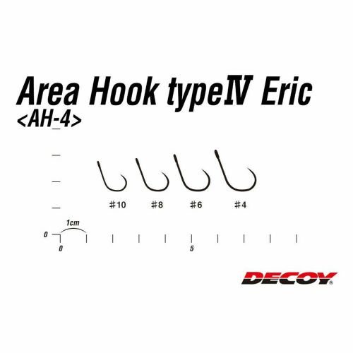 Méretezési táblázat Decoy Area Hook Type IV Eric AH-4 szakáll nélküli horgokhoz, #10, #8, #6, #4 méretekkel - Horog, forgó és kapocs