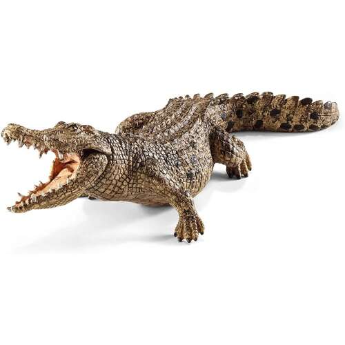 Schleich 14736 Krokodil figura, realisztikus, részletes, barna, nyitott száj, oldalnézet