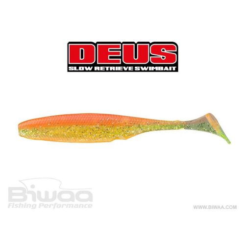 BIWAA DEUS 6" 15cm 308 Atomic lassú vontatású swimbait, narancssárga és sárga puha plasztik horgászcsali lapátfarokkal - Gumicsali és twister