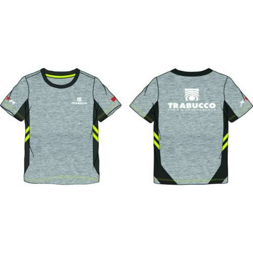 Trabucco GNT & XTR pro dry-teck Y póló, szürke színben, sárga és fekete betétekkel, elülső és hátsó nézet