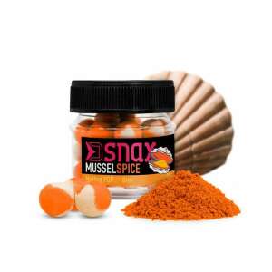 Delphin Snax Mussel Spice Method Pop 8mm horgászcsali, narancs és fehér színű, kagyló és fűszer ízű - PopUp