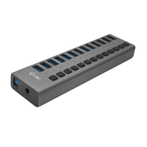 i-tec USB 3.0 13-портов хъб за зареждане с адаптер за захранване, сив