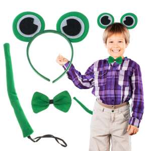 Green frog costume set for kids, includes headband with ears, bow tie and tail - Costume for Kid
