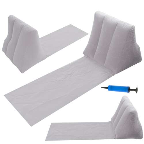 Inflatable beach mat with backrest, gray, comfortable, portable, for beach, camping, garden