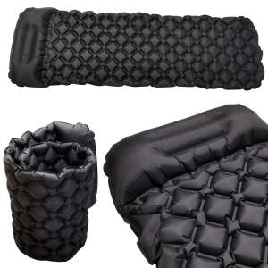 Black inflatable camping mattress with built-in pillow, 190x60x6cm, KX4994 - Camping Mat