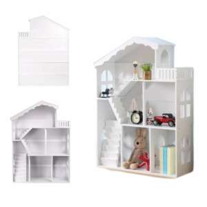 LULILO White Wooden Dollhouse and Bookshelf - Collage View - Dollhouse